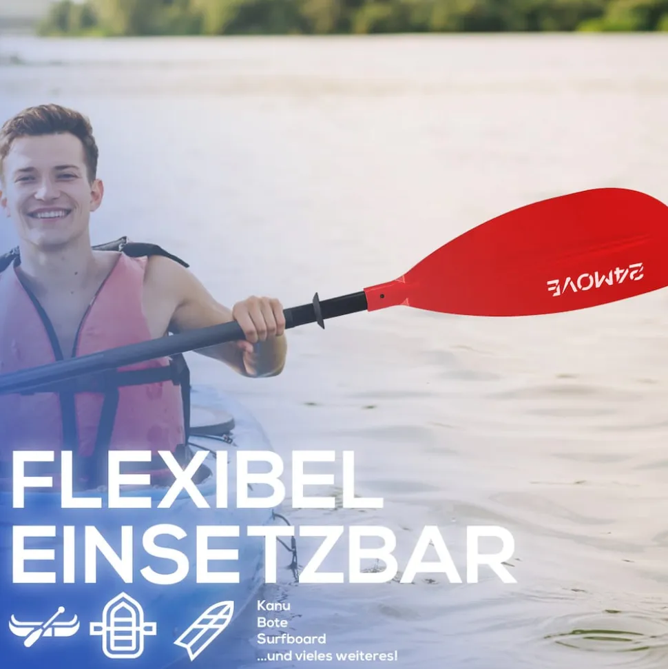 24MOVE® Doppelpaddel LAGO Aluminium Paddel, Stand-Up Paddling, Paddel für Kajak, 220 cm, verstellbar