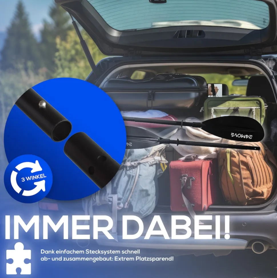 24MOVE® Doppelpaddel LAGO Aluminium Paddel, Stand-Up Paddling, Paddel für Kajak, 220 cm, verstellbar