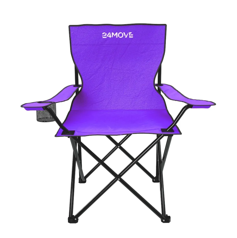24MOVE® Faltstuhl lila Campingstuhl Anglerstuhl mit Getränkehalter - Anglersessel klappbar - Klappstuhl Gartenstuhl Faltstuhl Relaxsessel Campingsessel faltbar, Polyester, für draußen oder drinnen