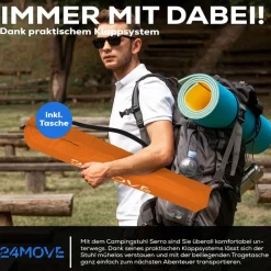 24MOVE® Faltstuhl orange Campingstuhl Anglerstuhl mit Getränkehalter - Anglersessel klappbar - Klappstuhl Gartenstuhl Faltstuhl Relaxsessel Campingsessel faltbar, Polyester, für draußen oder drinnen