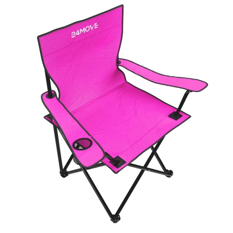 24MOVE® Faltstuhl pink Campingstuhl Anglerstuhl mit Getränkehalter - Anglersessel klappbar - Klappstuhl Gartenstuhl Faltstuhl Relaxsessel Campingsessel faltbar, Polyester, für draußen oder drinnen