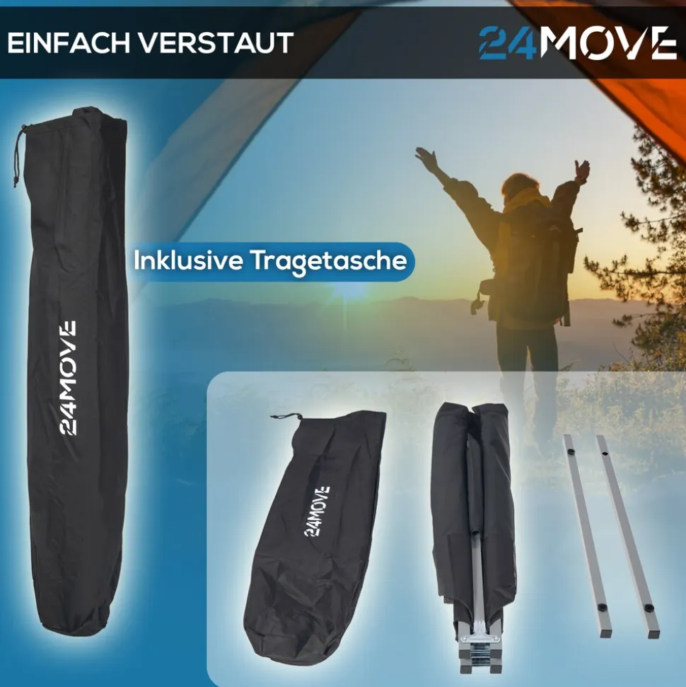 24MOVE® Feldbett Campingbett bis 200 kg In-und Outdoor Camping faltbar, inkl. Tragetasche für einfachen Transport