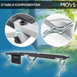 24MOVE® Feldbett Campingbett bis 200 kg In-und Outdoor Camping faltbar, inkl. Tragetasche für einfachen Transport