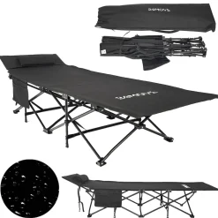 24MOVE® Feldbett Campingbett bis 150 kg In-und Outdoor Camping faltbar mit Seitentasche und Kissen