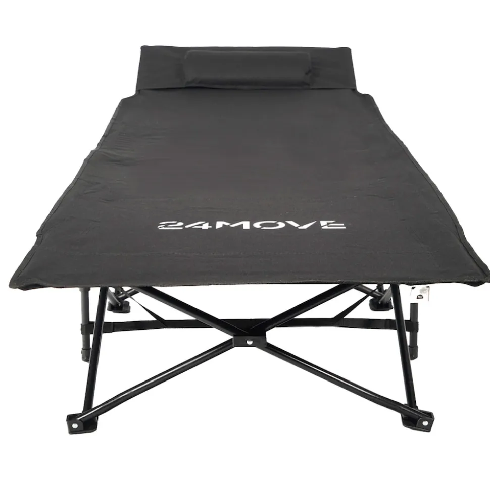 24MOVE® Feldbett Campingbett bis 150 kg In-und Outdoor Camping faltbar mit Seitentasche und Kissen