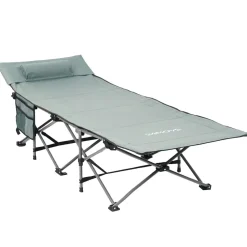 24MOVE® Feldbett Campingbett bis 150 kg In-und Outdoor Camping faltbar mit Seitentasche und Kissen