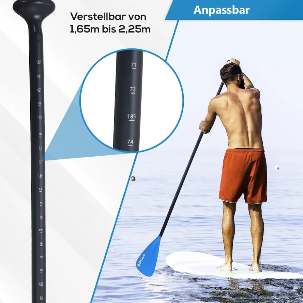 24MOVE® Paddel Doppelpaddel 2 in 1 Teleskoppaddel Stechpaddel für SUP Stand Up Board , Kajak, Aluminium 230cm, Blau
