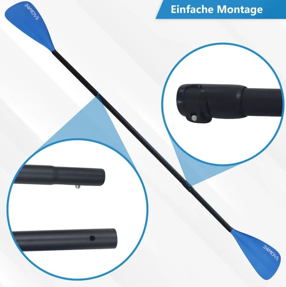 24MOVE® Paddel Doppelpaddel 2 in 1 Teleskoppaddel Stechpaddel für SUP Stand Up Board , Kajak, Aluminium 230cm, Blau