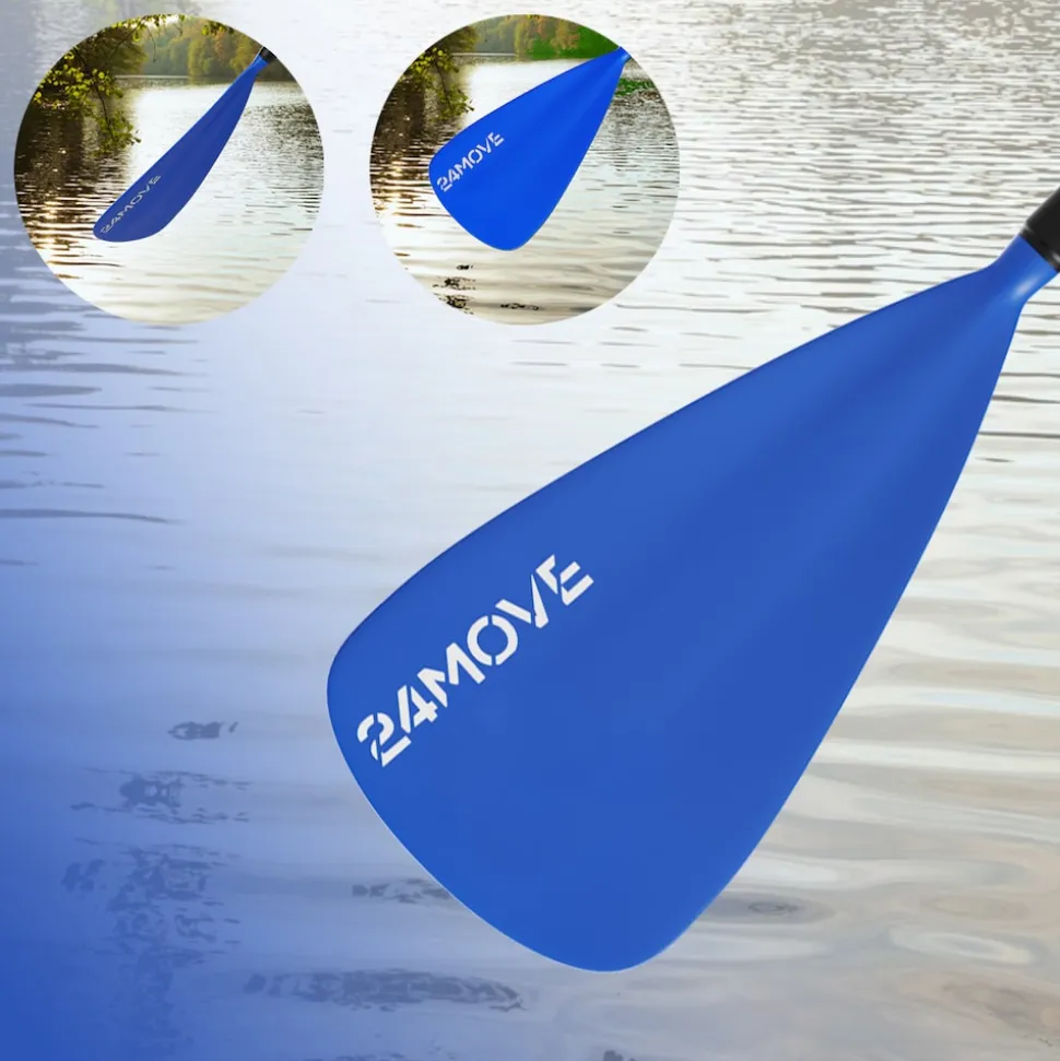 24MOVE® Paddel Einzelpaddel Stechpaddel für SUP Stand Up Board, Kajak, Leicht aus Aluminium 210cm, verstellbar blau