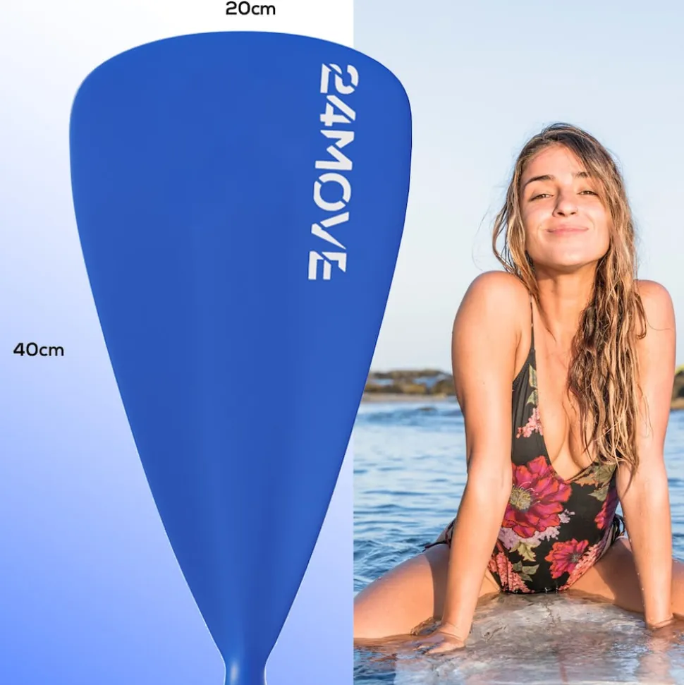 24MOVE® Paddel Einzelpaddel Stechpaddel für SUP Stand Up Board, Kajak, Leicht aus Aluminium 210cm, verstellbar blau