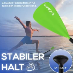 24MOVE® Paddel Einzelpaddel Stechpaddel für SUP Stand Up Board, Kajak, Leicht aus Aluminium 210cm, verstellbar grün