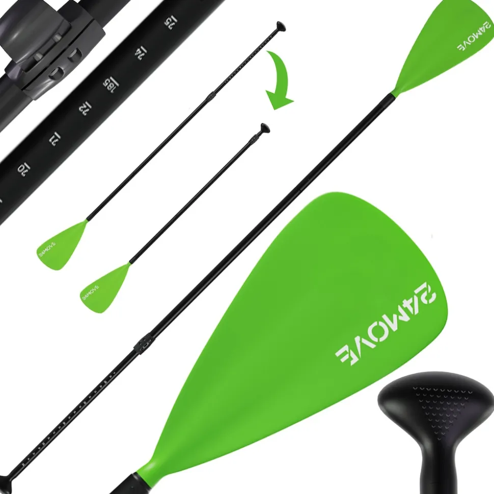 24MOVE® Paddel Einzelpaddel Stechpaddel für SUP Stand Up Board, Kajak, Leicht aus Aluminium 210cm, verstellbar grün
