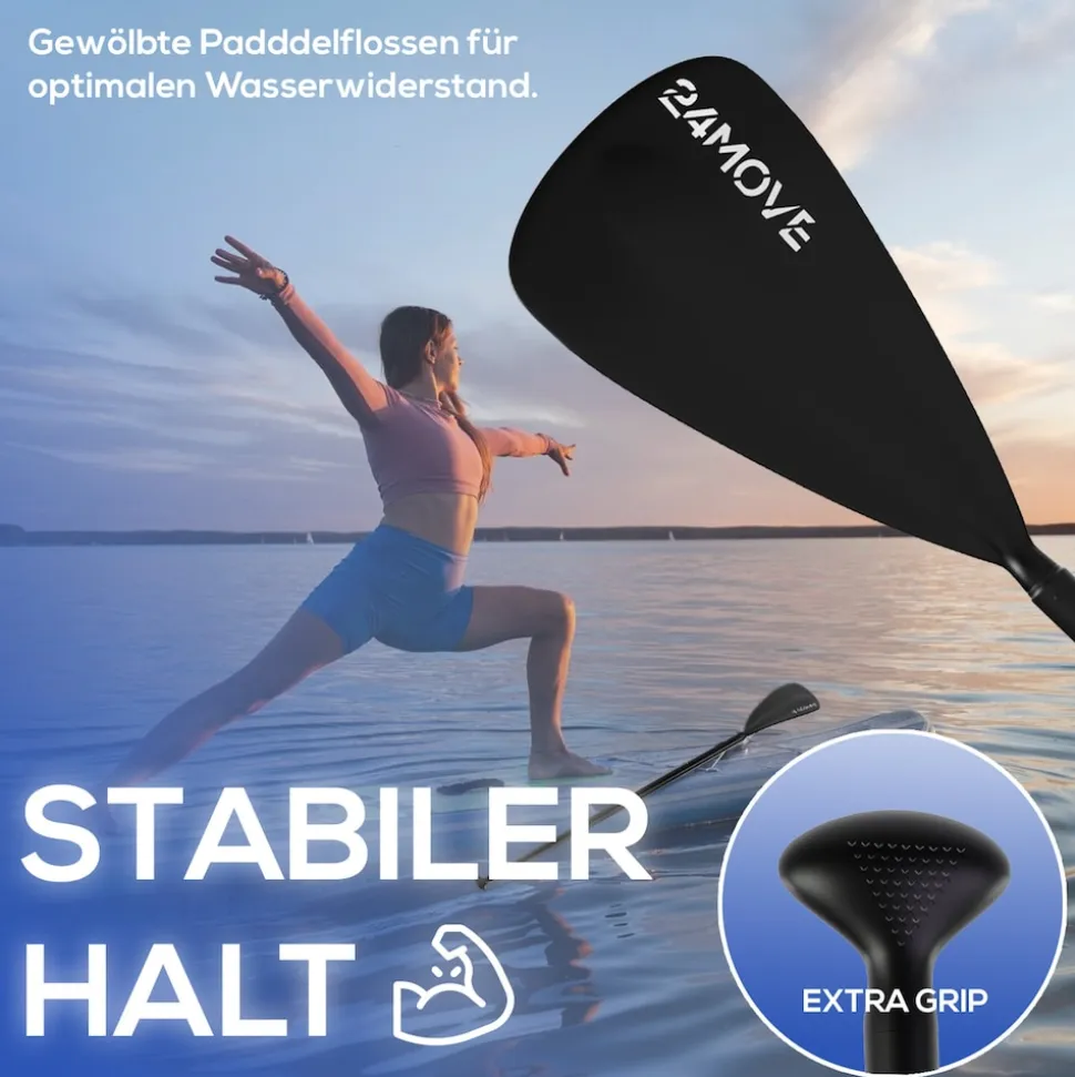 24MOVE® Paddel Einzelpaddel Stechpaddel für SUP Stand Up Board, Kajak, Leicht aus Aluminium 210cm, verstellbar schwarz