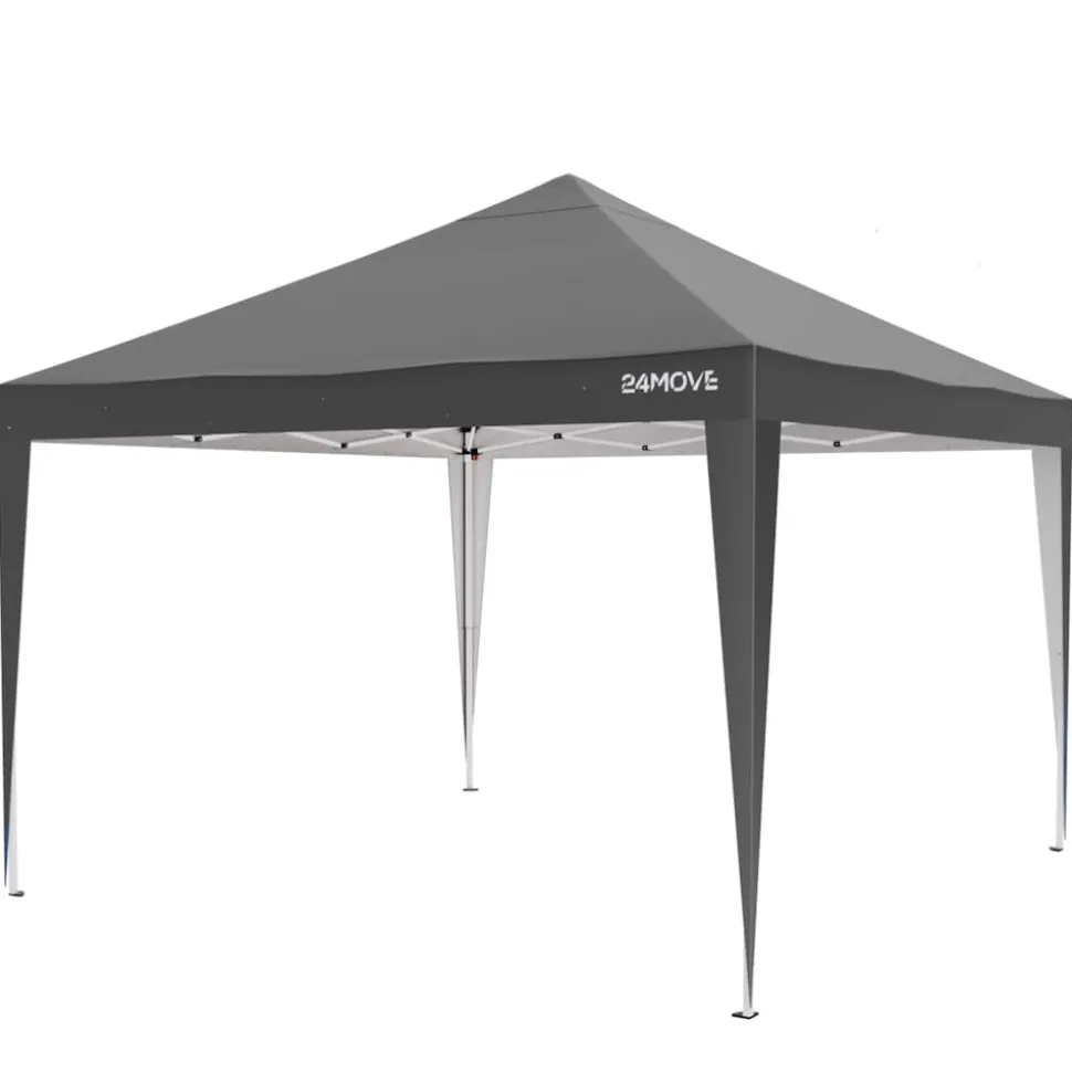 24MOVE® Pavillon Santos 3x3m Pop-Up UV-Schutz 50+ Wasserdicht & winterfest mit Tasche faltbar & stabil, für Camping & Garten Faltpavillon - Partyzelt Grau