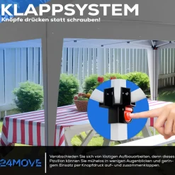 24MOVE® Pavillon Santos 3x3m Pop-Up UV-Schutz 50+ Wasserdicht & winterfest mit Tasche faltbar & stabil, für Camping & Garten Faltpavillon - Partyzelt Grau