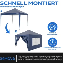 24MOVE® Pavillon Seitenteile 2er Set 2x3m mit Fenster & Reissverschluss, wasserdicht, blau - für Partyzelt, Festzelt, Festivals