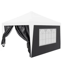 24MOVE® Pavillon Seitenteile 2er Set 2x3m mit Fenster & Reissverschluss, wasserdicht, grau - für Partyzelt, Festzelt, Festivals