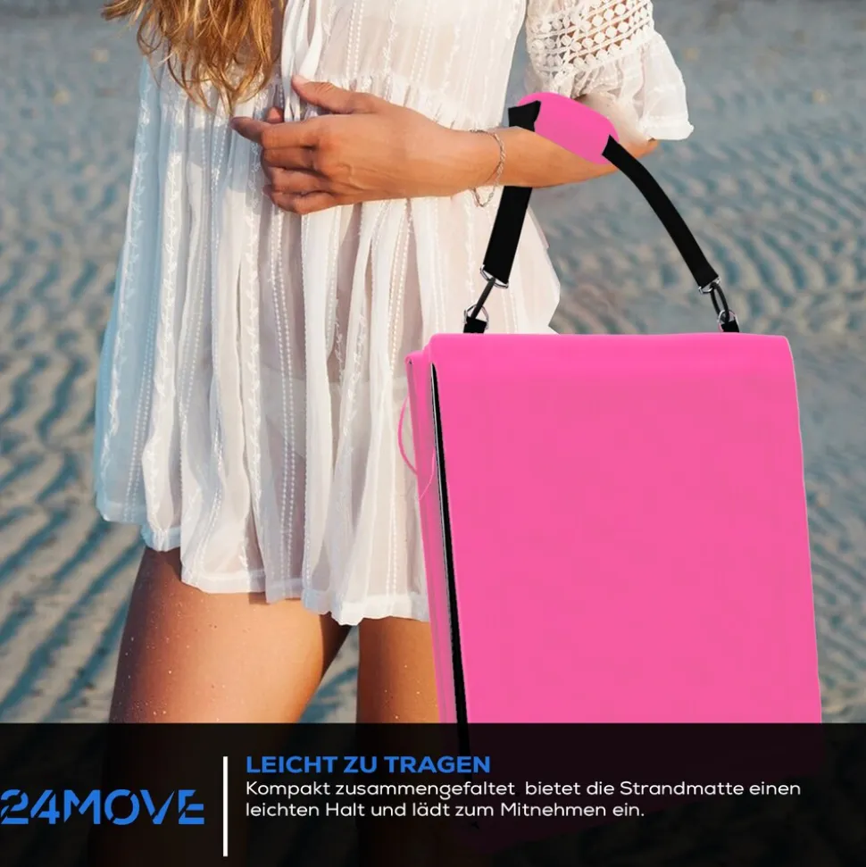24MOVE® Strandmatte 2er Set klappbar mit Rückenlehne, Strandliege mit Gurt, tragbar für Strand und Garten, Liegematte rosa
