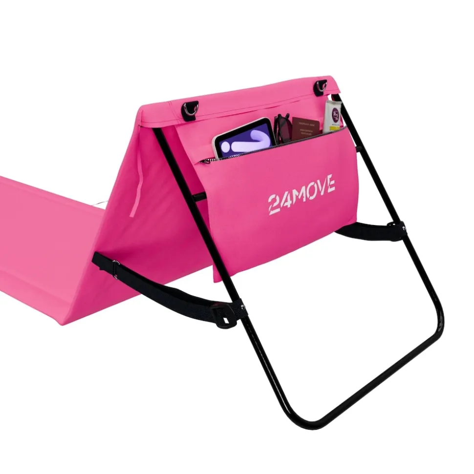 24MOVE® Strandmatte 2er Set klappbar mit Rückenlehne, Strandliege mit Gurt, tragbar für Strand und Garten, Liegematte rosa