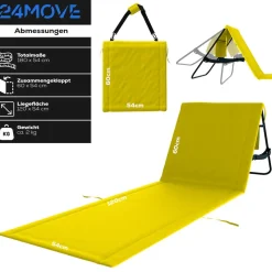 24MOVE® Strandmatte 2er Set klappbar mit Rückenlehne, Strandliege mit Gurt, tragbar für Strand und Garten, Liegematte gelb