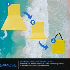 24MOVE® Strandmatte 2er Set klappbar mit Rückenlehne, Strandliege mit Gurt, tragbar für Strand und Garten, Liegematte gelb