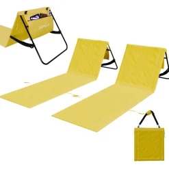 24MOVE® Strandmatte 2er Set klappbar mit Rückenlehne, Strandliege mit Gurt, tragbar für Strand und Garten, Liegematte gelb
