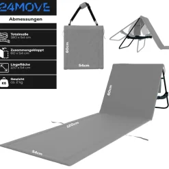 24MOVE® Strandmatte 2er Set klappbar mit Rückenlehne, Strandliege mit Gurt, tragbar für Strand und Garten, Liegematte grau
