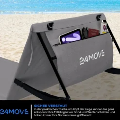 24MOVE® Strandmatte 2er Set klappbar mit Rückenlehne, Strandliege mit Gurt, tragbar für Strand und Garten, Liegematte grau