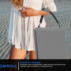 24MOVE® Strandmatte 2er Set klappbar mit Rückenlehne, Strandliege mit Gurt, tragbar für Strand und Garten, Liegematte grau