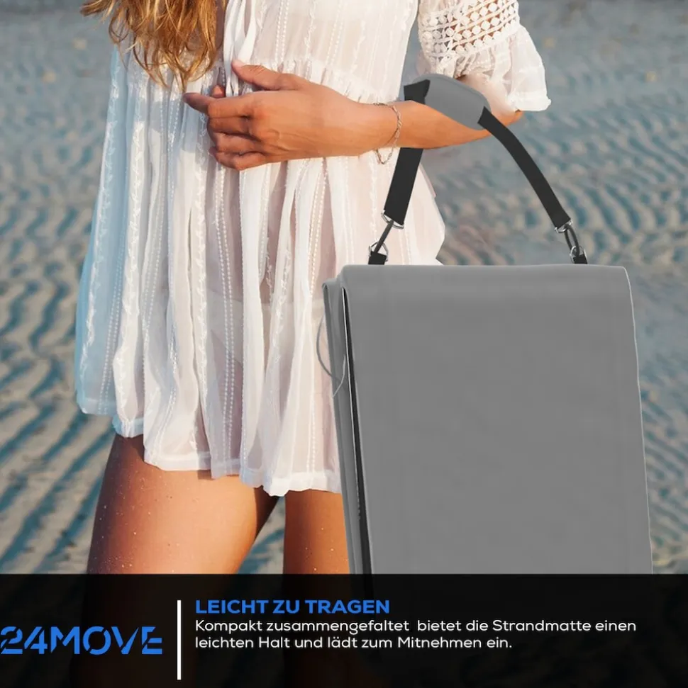 24MOVE® Strandmatte 2er Set klappbar mit Rückenlehne, Strandliege mit Gurt, tragbar für Strand und Garten, Liegematte grau