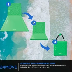 24MOVE® Strandmatte 2er Set klappbar mit Rückenlehne, Strandliege mit Gurt, tragbar für Strand und Garten, Liegematte grün