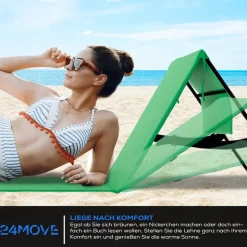 24MOVE® Strandmatte 2er Set klappbar mit Rückenlehne, Strandliege mit Gurt, tragbar für Strand und Garten, Liegematte grün