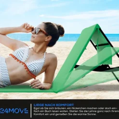 24MOVE® Strandmatte 2er Set klappbar mit Rückenlehne, Strandliege mit Gurt, tragbar für Strand und Garten, Liegematte grün