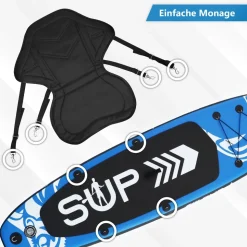 24MOVE® SUP Kajak Sitz für Paddle Boards und Kajaks, gepolstert und ergonomisch, mit Tasche, Surfboard, Stand Up Sitz