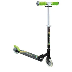 muuwmi Aluminium Scooter Neon – Tretroller, 125 mm, ABEC 5, GS-geprüft, höhenverstellbar, LED-Leuchtrollen, grün-schwarz