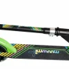 muuwmi Aluminium Scooter Neon – Tretroller, 180 mm, ABEC 5, GS-geprüft, höhenverstellbar, LED-Leuchtrollen, grün-schwarz