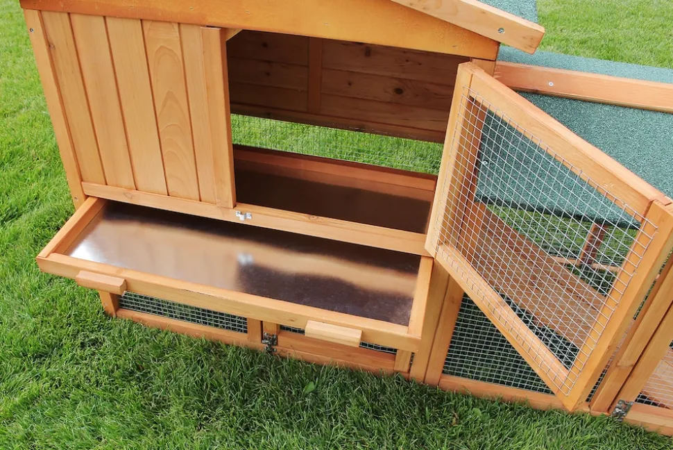 MyAnimal Hasenstall MH-03 Doppelstockhaus mit Garten, Freilauf, Kiefernholz, verzinkter Draht (Braun 2.0)