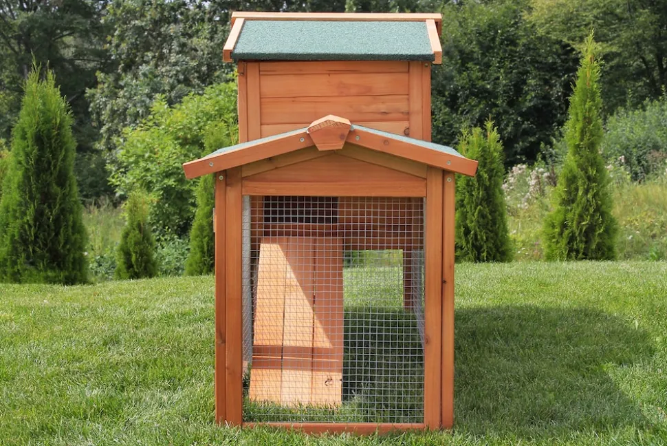 MyAnimal Hasenstall MH-03 Doppelstockhaus mit Garten, Freilauf, Kiefernholz, verzinkter Draht (Braun 2.0)