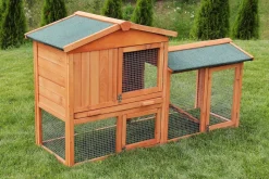 MyAnimal Hasenstall MH-03 Doppelstockhaus mit Garten, Freilauf, Kiefernholz, verzinkter Draht (Braun 2.0)
