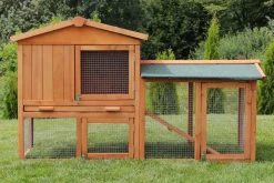 MyAnimal Hasenstall MH-03 Doppelstockhaus mit Garten, Freilauf, Kiefernholz, verzinkter Draht (Braun 2.0)