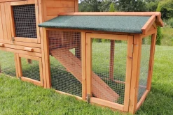 MyAnimal Hasenstall MH-03 Doppelstockhaus mit Garten, Freilauf, Kiefernholz, verzinkter Draht (Braun 2.0)