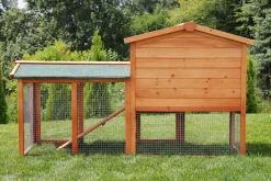 MyAnimal Hasenstall MH-03 Doppelstockhaus mit Garten, Freilauf, Kiefernholz, verzinkter Draht (Braun 2.0)