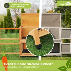 MyAnimal Hasenstall MH-20, 2-stöckig, wetterfest, Kaninchenstall mit 4 Türen, imprägniertes Holz (Braun)