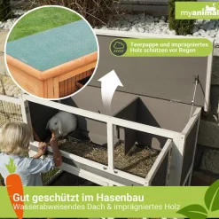 MyAnimal Hasenstall MH-20, 2-stöckig, wetterfest, Kaninchenstall mit 4 Türen, imprägniertes Holz (Braun)