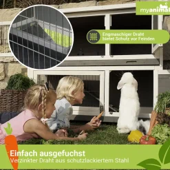 MyAnimal Hasenstall MH-20, 2-stöckig, wetterfest, Kaninchenstall mit 4 Türen, imprägniertes Holz (Braun)