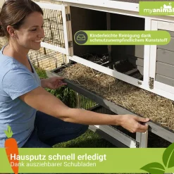 MyAnimal Hasenstall MH-20, 2-stöckig, wetterfest, Kaninchenstall mit 4 Türen, imprägniertes Holz (Braun)