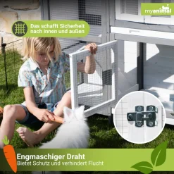 MyAnimal Hasenstall zweistöckig MH-02, Doppelstockkäfig, Kiefernholz, einfache Reinigung, wetterfest (Grau/Weiß)