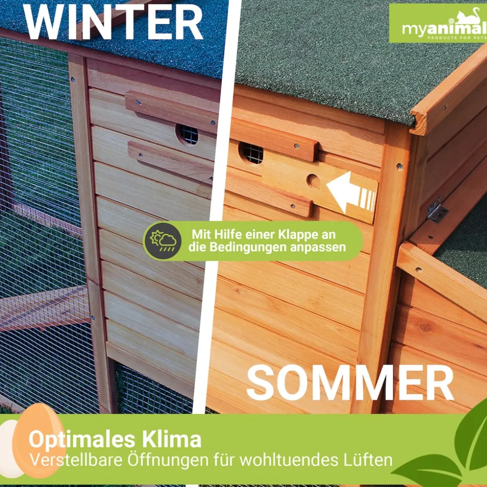 MyAnimal Hühnerstall für 4 Hühner MH-04 mit Eiablage, wasserabweisendes Dach, schutzimprägniert (Grau)