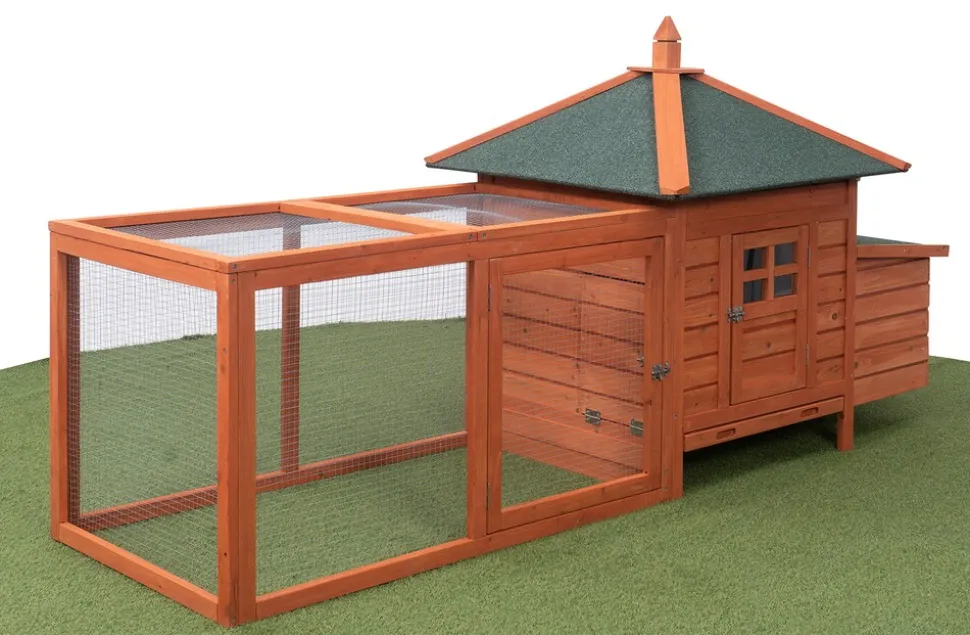 MyAnimal Hühnerstall für 3 Hühner MH-19 mit Auslauf, Hühnerhaus wetterfest imprägniert, Nistkasten (Braun 2.0)
