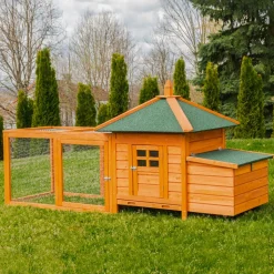 MyAnimal Hühnerstall für 3 Hühner MH-19 mit Auslauf, Hühnerhaus wetterfest imprägniert, Nistkasten (Braun 2.0)